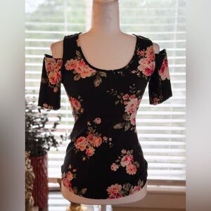 Eye Candy Black Floral Cold Shoulder Top